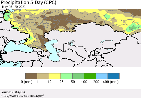 Russian Federation Precipitation 5-Day (CPC) Thematic Map For 5/16/2021 - 5/20/2021