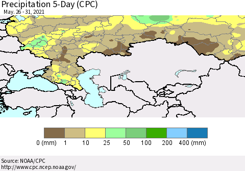 Russian Federation Precipitation 5-Day (CPC) Thematic Map For 5/26/2021 - 5/31/2021
