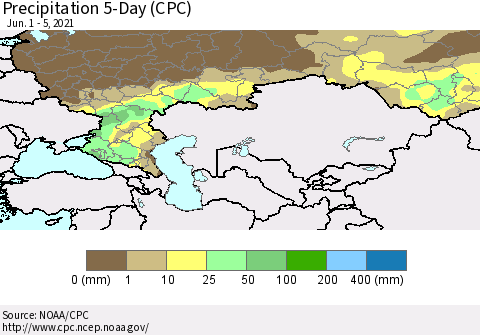 Russian Federation Precipitation 5-Day (CPC) Thematic Map For 6/1/2021 - 6/5/2021