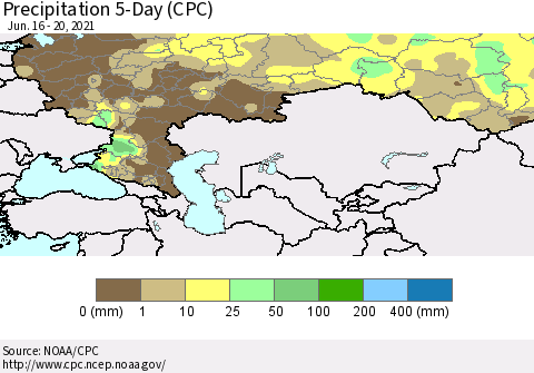 Russian Federation Precipitation 5-Day (CPC) Thematic Map For 6/16/2021 - 6/20/2021