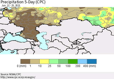 Russian Federation Precipitation 5-Day (CPC) Thematic Map For 6/21/2021 - 6/25/2021