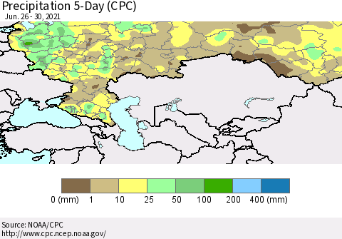 Russian Federation Precipitation 5-Day (CPC) Thematic Map For 6/26/2021 - 6/30/2021