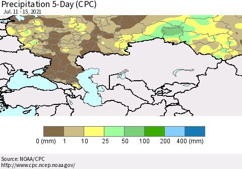 Russian Federation Precipitation 5-Day (CPC) Thematic Map For 7/11/2021 - 7/15/2021