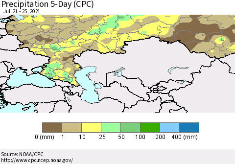 Russian Federation Precipitation 5-Day (CPC) Thematic Map For 7/21/2021 - 7/25/2021