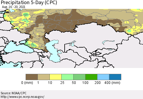 Russian Federation Precipitation 5-Day (CPC) Thematic Map For 8/16/2021 - 8/20/2021