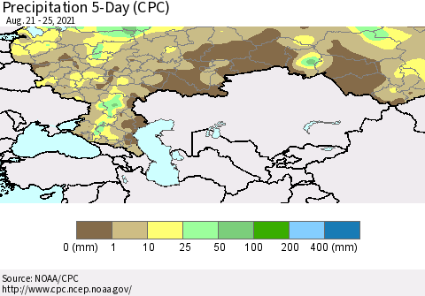 Russian Federation Precipitation 5-Day (CPC) Thematic Map For 8/21/2021 - 8/25/2021