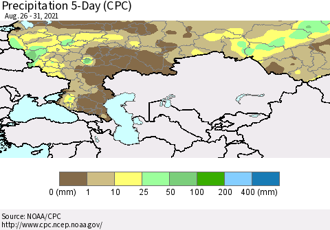 Russian Federation Precipitation 5-Day (CPC) Thematic Map For 8/26/2021 - 8/31/2021