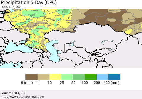 Russian Federation Precipitation 5-Day (CPC) Thematic Map For 9/1/2021 - 9/5/2021