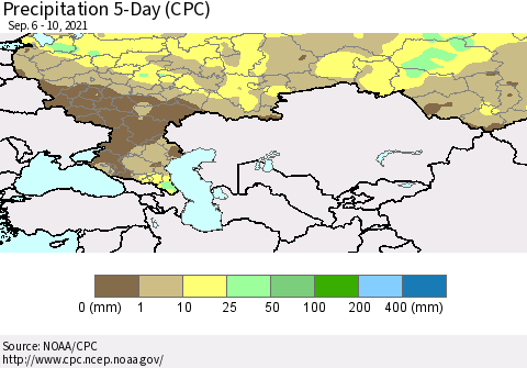 Russian Federation Precipitation 5-Day (CPC) Thematic Map For 9/6/2021 - 9/10/2021