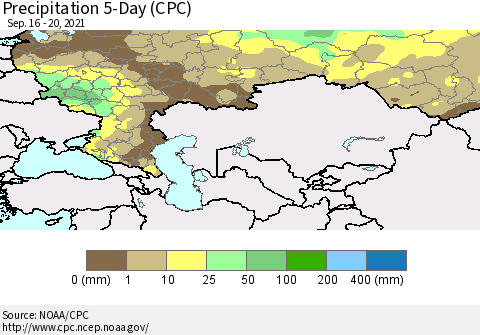 Russian Federation Precipitation 5-Day (CPC) Thematic Map For 9/16/2021 - 9/20/2021