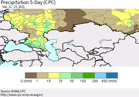 Russian Federation Precipitation 5-Day (CPC) Thematic Map For 9/21/2021 - 9/25/2021