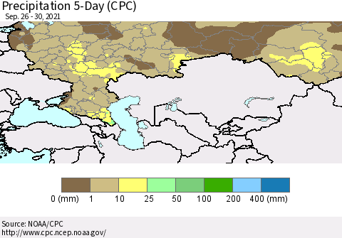 Russian Federation Precipitation 5-Day (CPC) Thematic Map For 9/26/2021 - 9/30/2021
