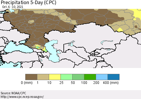 Russian Federation Precipitation 5-Day (CPC) Thematic Map For 10/6/2021 - 10/10/2021