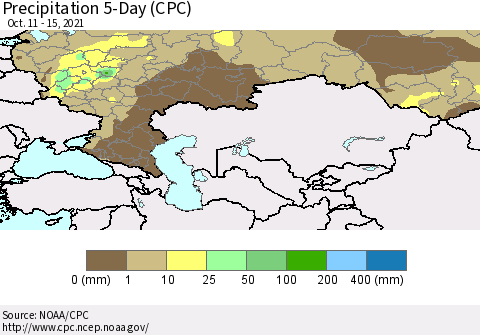 Russian Federation Precipitation 5-Day (CPC) Thematic Map For 10/11/2021 - 10/15/2021