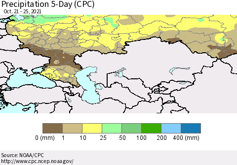 Russian Federation Precipitation 5-Day (CPC) Thematic Map For 10/21/2021 - 10/25/2021