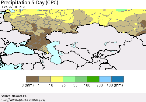 Russian Federation Precipitation 5-Day (CPC) Thematic Map For 10/26/2021 - 10/31/2021