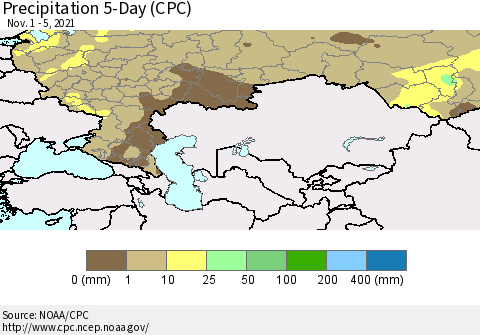 Russian Federation Precipitation 5-Day (CPC) Thematic Map For 11/1/2021 - 11/5/2021
