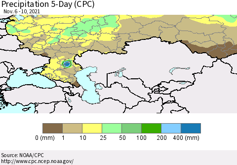 Russian Federation Precipitation 5-Day (CPC) Thematic Map For 11/6/2021 - 11/10/2021