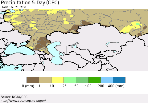 Russian Federation Precipitation 5-Day (CPC) Thematic Map For 11/16/2021 - 11/20/2021