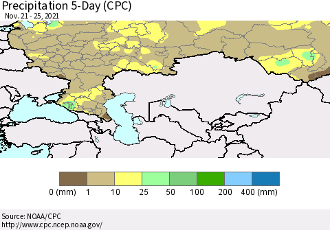 Russian Federation Precipitation 5-Day (CPC) Thematic Map For 11/21/2021 - 11/25/2021