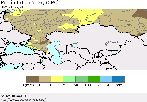 Russian Federation Precipitation 5-Day (CPC) Thematic Map For 12/21/2021 - 12/25/2021