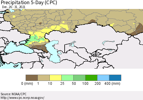 Russian Federation Precipitation 5-Day (CPC) Thematic Map For 12/26/2021 - 12/31/2021