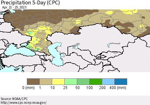 Russian Federation Precipitation 5-Day (CPC) Thematic Map For 4/21/2023 - 4/25/2023