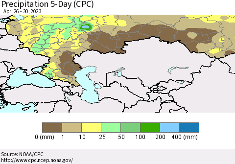 Russian Federation Precipitation 5-Day (CPC) Thematic Map For 4/26/2023 - 4/30/2023