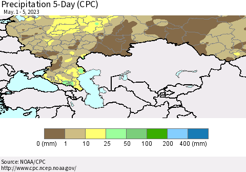 Russian Federation Precipitation 5-Day (CPC) Thematic Map For 5/1/2023 - 5/5/2023