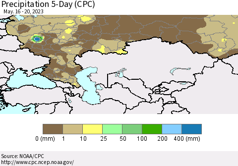 Russian Federation Precipitation 5-Day (CPC) Thematic Map For 5/16/2023 - 5/20/2023