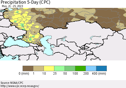 Russian Federation Precipitation 5-Day (CPC) Thematic Map For 5/21/2023 - 5/25/2023