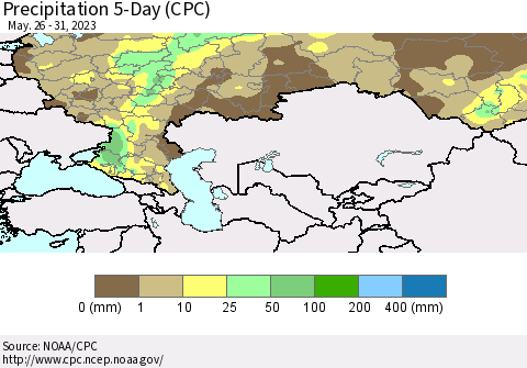 Russian Federation Precipitation 5-Day (CPC) Thematic Map For 5/26/2023 - 5/31/2023