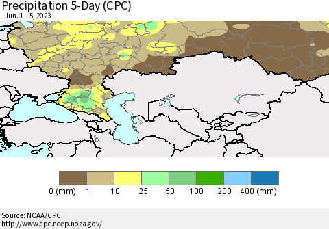 Russian Federation Precipitation 5-Day (CPC) Thematic Map For 6/1/2023 - 6/5/2023