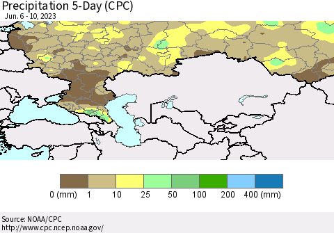 Russian Federation Precipitation 5-Day (CPC) Thematic Map For 6/6/2023 - 6/10/2023
