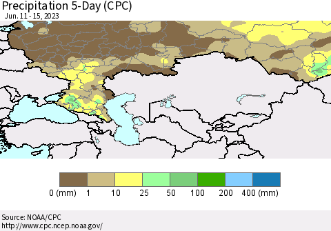 Russian Federation Precipitation 5-Day (CPC) Thematic Map For 6/11/2023 - 6/15/2023