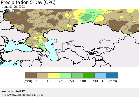Russian Federation Precipitation 5-Day (CPC) Thematic Map For 6/16/2023 - 6/20/2023