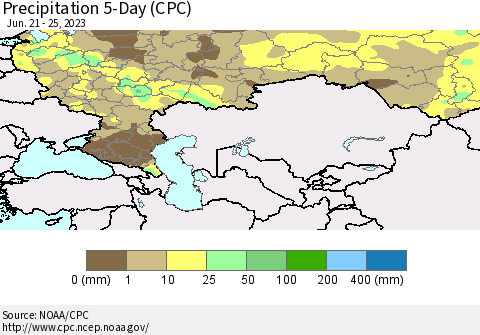 Russian Federation Precipitation 5-Day (CPC) Thematic Map For 6/21/2023 - 6/25/2023