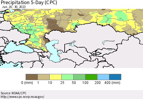 Russian Federation Precipitation 5-Day (CPC) Thematic Map For 6/26/2023 - 6/30/2023