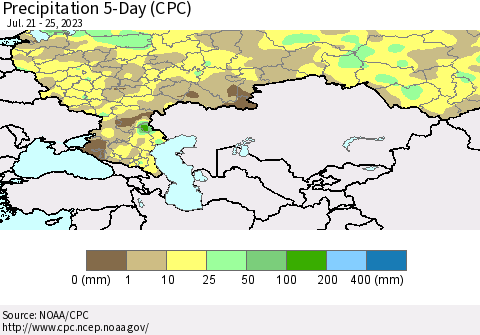 Russian Federation Precipitation 5-Day (CPC) Thematic Map For 7/21/2023 - 7/25/2023