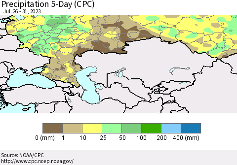 Russian Federation Precipitation 5-Day (CPC) Thematic Map For 7/26/2023 - 7/31/2023