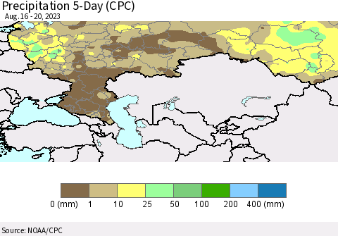 Russian Federation Precipitation 5-Day (CPC) Thematic Map For 8/16/2023 - 8/20/2023
