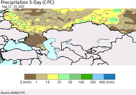 Russian Federation Precipitation 5-Day (CPC) Thematic Map For 8/21/2023 - 8/25/2023