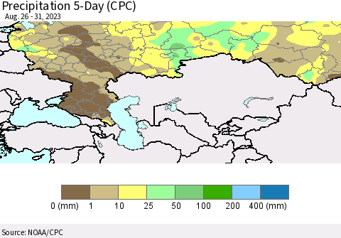 Russian Federation Precipitation 5-Day (CPC) Thematic Map For 8/26/2023 - 8/31/2023
