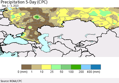Russian Federation Precipitation 5-Day (CPC) Thematic Map For 9/1/2023 - 9/5/2023