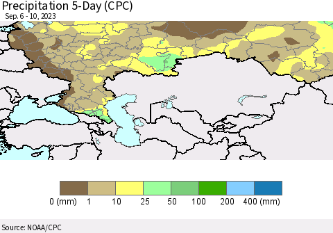 Russian Federation Precipitation 5-Day (CPC) Thematic Map For 9/6/2023 - 9/10/2023