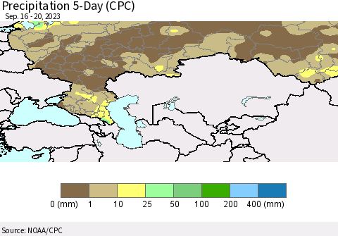 Russian Federation Precipitation 5-Day (CPC) Thematic Map For 9/16/2023 - 9/20/2023