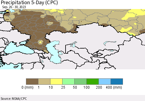 Russian Federation Precipitation 5-Day (CPC) Thematic Map For 9/26/2023 - 9/30/2023