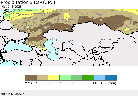 Russian Federation Precipitation 5-Day (CPC) Thematic Map For 10/1/2023 - 10/5/2023