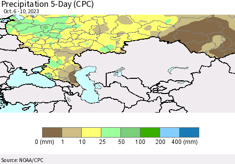 Russian Federation Precipitation 5-Day (CPC) Thematic Map For 10/6/2023 - 10/10/2023