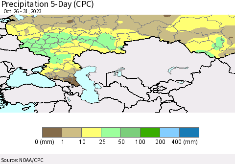 Russian Federation Precipitation 5-Day (CPC) Thematic Map For 10/26/2023 - 10/31/2023
